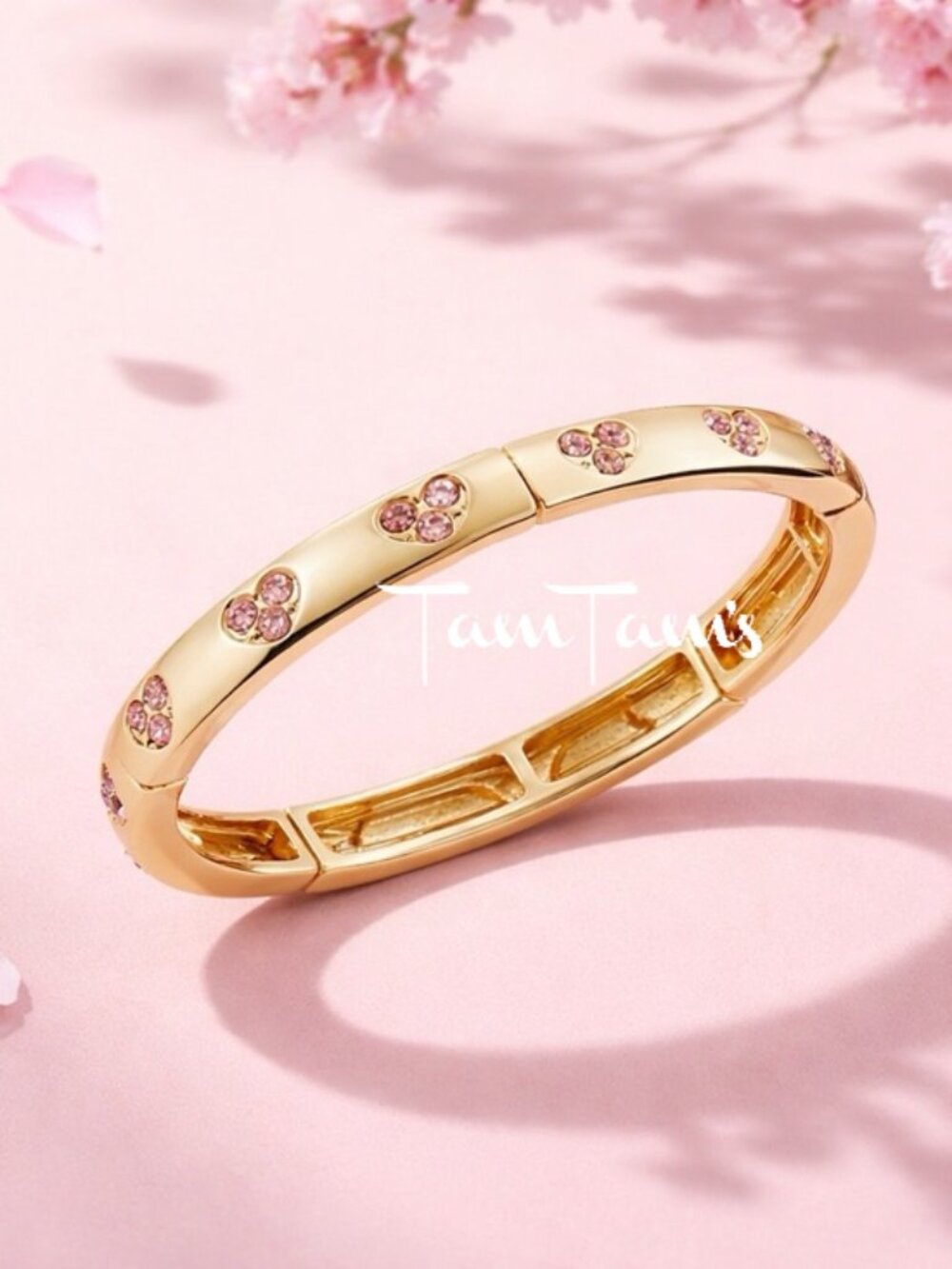 Park Lane Shortcake Gold Tone Stretch Bracelet with Peach/Pink Crystal Accents